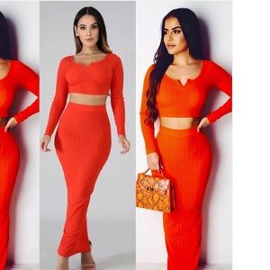 Naked wardrobe Poppy orange Ribbed Knit Set 🍊